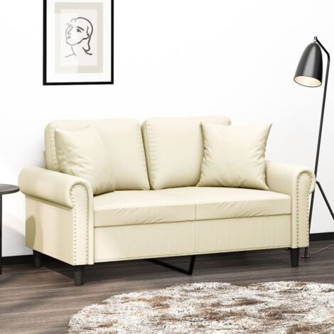 2-Sitzer-Sofa mit Zierkissen Creme 120 cm Kunstleder vidaXL