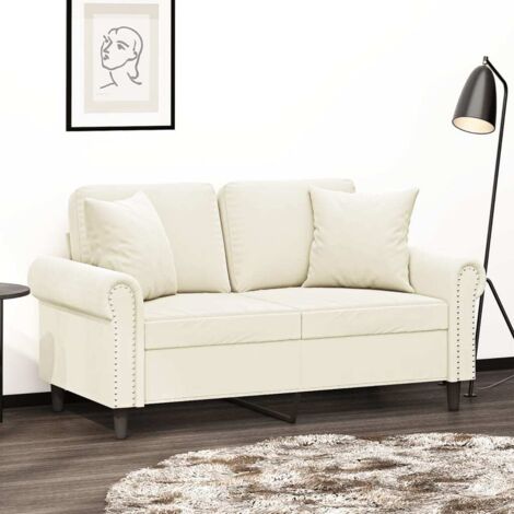 2-Sitzer-Sofa mit Zierkissen Creme 120 cm Samt vidaXL