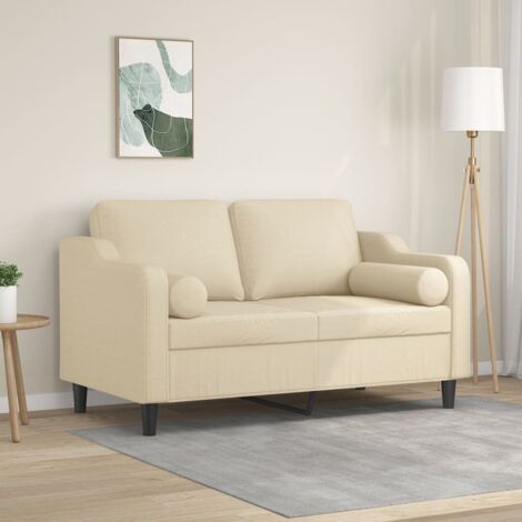 2-Sitzer-Sofa mit Zierkissen Creme 120 cm Stoff vidaXL