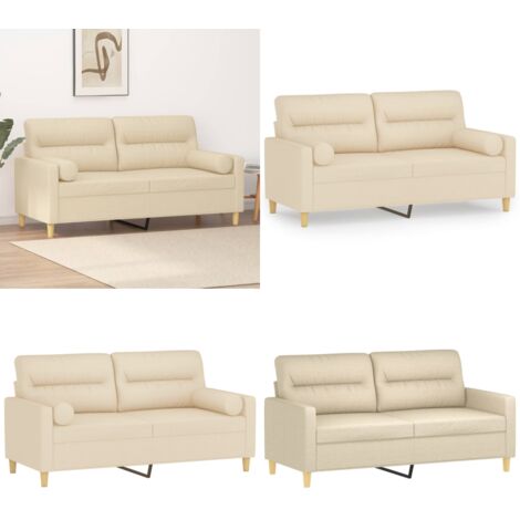 2-Sitzer-Sofa mit Zierkissen Creme 140 cm Stoff - 2-Sitzer Sofa - Cremefarbenes Sofa - Wohnzimmersofa - Gemütliches Sofa - Schaumstofffüllung - Home & Living
