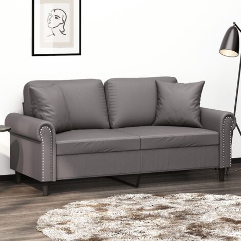 2-Sitzer-Sofa mit Zierkissen Grau 140 cm Kunstleder vidaXL