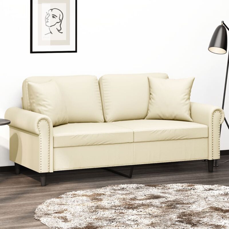 2-sitzer-sofa Mit Zierkissen Creme 140 Cm Kunstleder Vidaxl