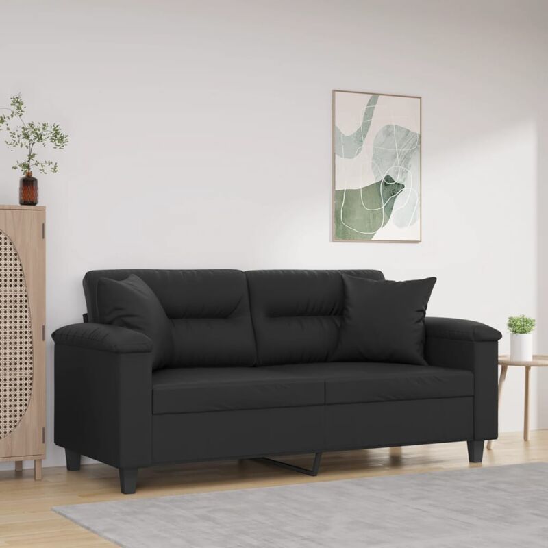 Vidaxl - 2-sitzer-sofa Mit Zierkissen Schwarz 140 Cm Kunstleder