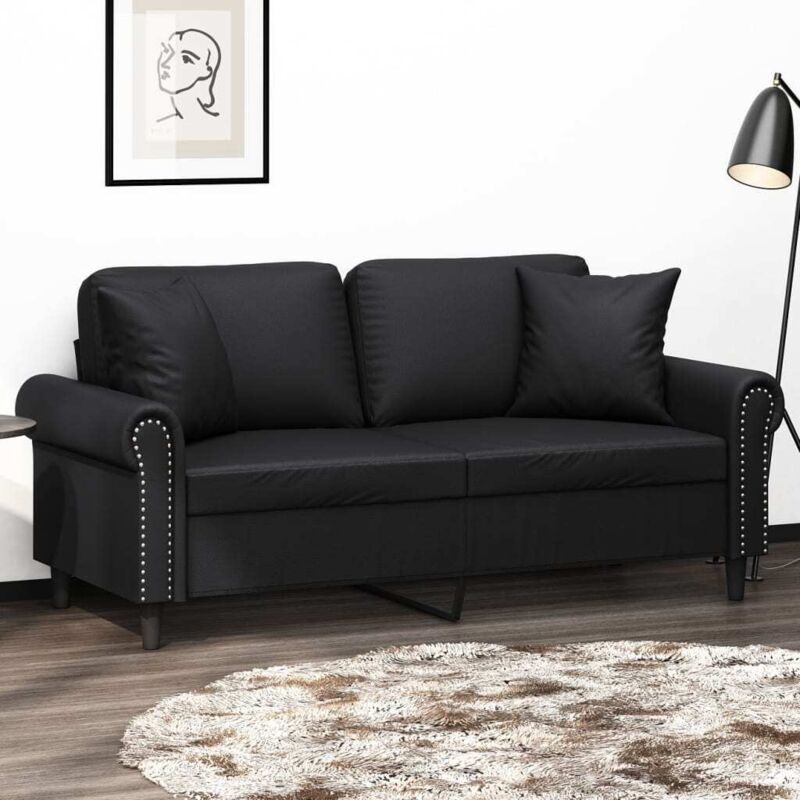Vidaxl - 2-sitzer-sofa Mit Zierkissen Schwarz 140 Cm Kunstleder