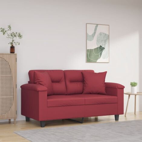 2-Sitzer-Sofa mit Zierkissen Weinrot 120 cm Kunstleder vidaXL