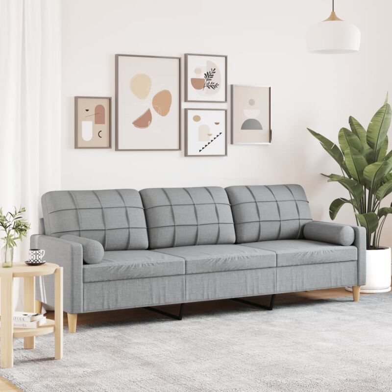 Sofa 3-sitzer Mit Zierkissen Hellgrau 210 Cm Stoff - Vidaxl