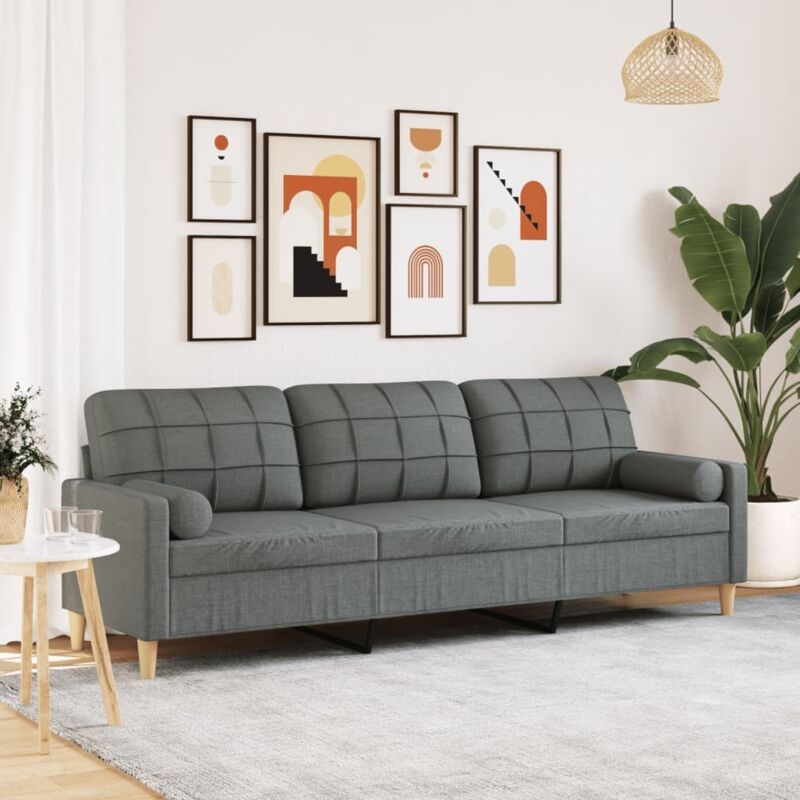 Sofa 3-sitzer Mit Zierkissen Dunkelgrau 210 Cm Stoff - Vidaxl