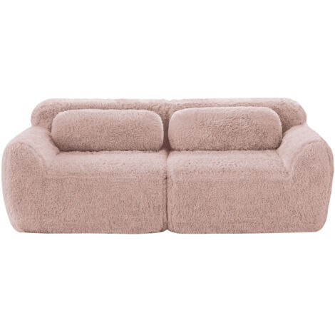 2-Sitzer Sofa, Plüschstoff, rahmenloses modulares Design, frei kombinierbar, mit Kissen. Weich, hochelastischer Schaumstoff, rutschfester Boden, geeignet für Wohnzimmer, Schlafzimmer, Arbeitszimmer,Ro