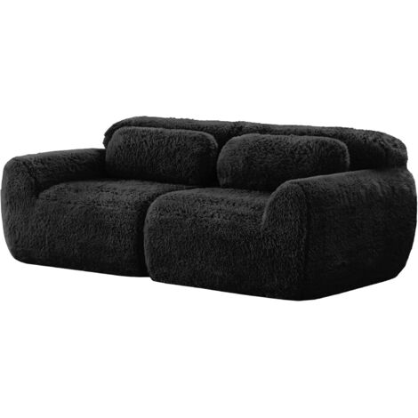 2-Sitzer Sofa, Plüschstoff, rahmenloses modulares Design, frei kombinierbar, mit Kissen. Weich, hochelastischer Schaumstoff, rutschfester Boden, geeignet für Wohnzimmer, Schlafzimmer,Schwarz