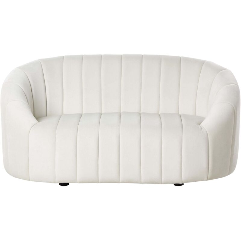 Beliani 2-sitzer Sofa Weiß Samt Mit Niedriger Rückenlehne Gesteppt Oval Muschel Form Retro Design Wohnzimmer Schlafzimmer Ausstattung Couch Polstersofa