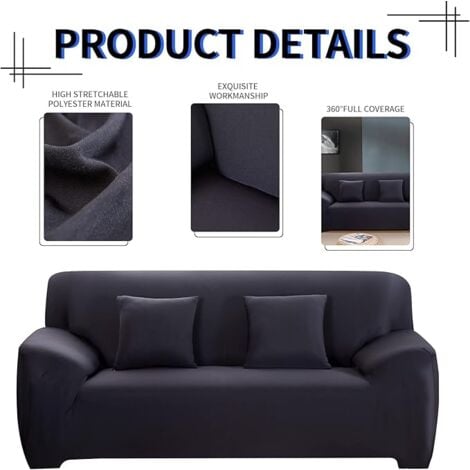 2-Sitzer-Sofabezug, Stretch-Sofabezug mit Armlehne, mit 2 Kissenbezügen, universeller elastischer Sofabezug, rutschfester Sofa-Schonbezug (2-Sitzer, Schwarz)