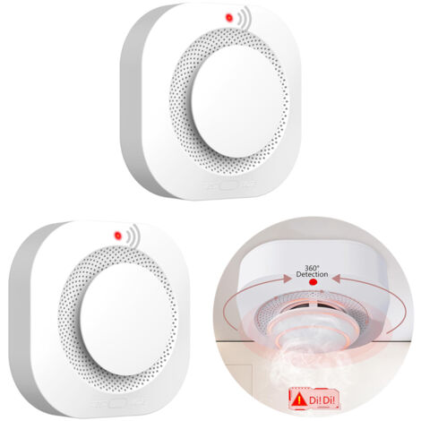2 Smart-Rauchmelder mit akustischem und optischem LED-Alarm – Kabelloser Feueralarm, Testtaste (Batterien nicht enthalten)