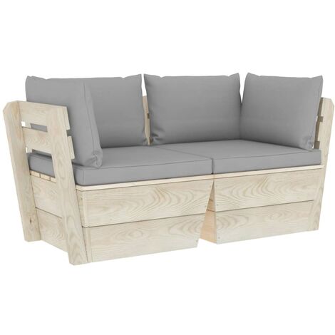 2 - Sofa de jardin sur palettes avec coussins en bois sapin différentes couleurs