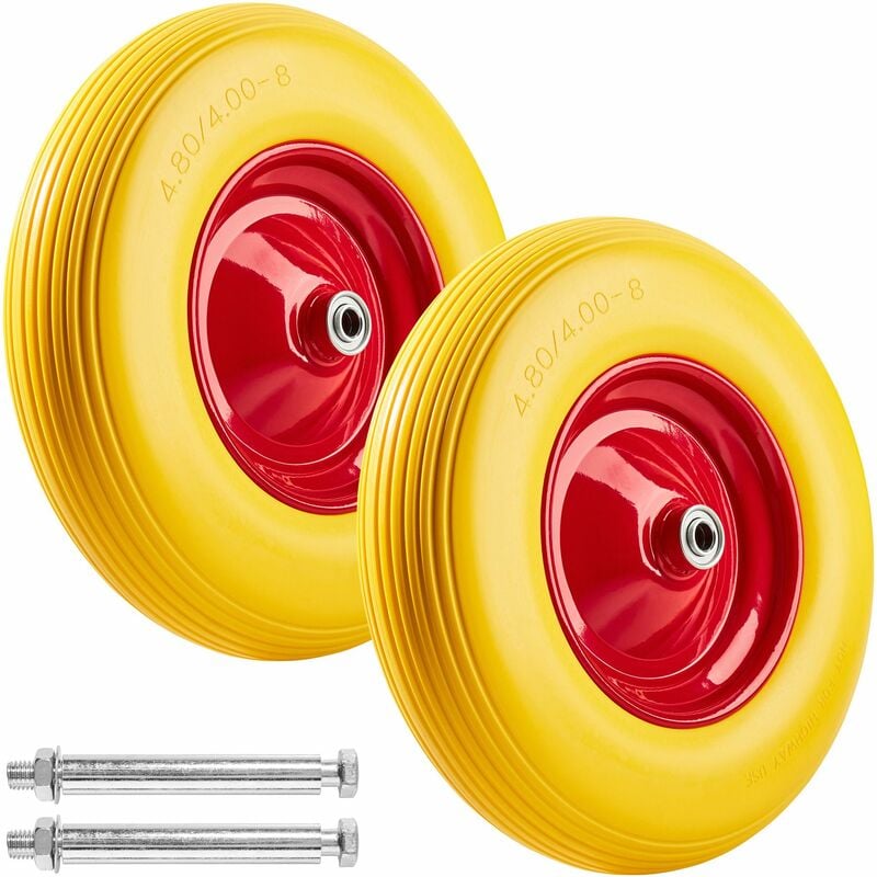 2 Solid rubber trolley wheels - wheelbarrow wheel, rubber wheel, heavy duty trolley wheel - yellow