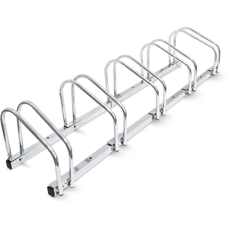 

Relaxdays - 2 Soportes Bicicletas Suelo, Pared, Aparcabicicletas, 5 Bicis c/u, 26 x 130 x 32 cm, Portabicicletas, Acero, Plateado