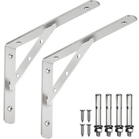 2 soportes de ángulo de 90 grados de acero, 245 mm × 150 mm, ángulo para estante de pared, soportes metálicos para pared para estantes con tornillos y tacos.
