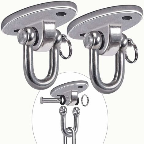 2 soportes de columpio de acero inoxidable de 180° de capacidad de 2000 libras, ganchos de columpio resistentes para techos de madera al lado de accesorios para colgar para porche, yoga, trapecio, pat