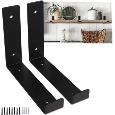 2 soportes de estante negros de 25 cm, soportes de estante flotantes industriales de alta resistencia, soporte de estante de metal para decoración de pared de muebles de bricolaje con borde