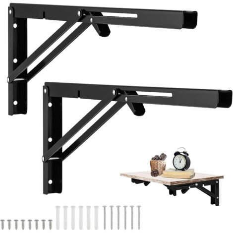 2 soportes de pared plegables negros de 500 x 170 mm, resistentes, para banco de trabajo de garaje.