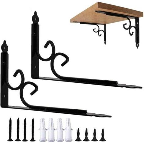 2 soportes metálicos en forma de L, soportes para estantes de pared, para personalizar montajes de pared, incluye tornillos y tacos de expansión, color negro (200 mm)