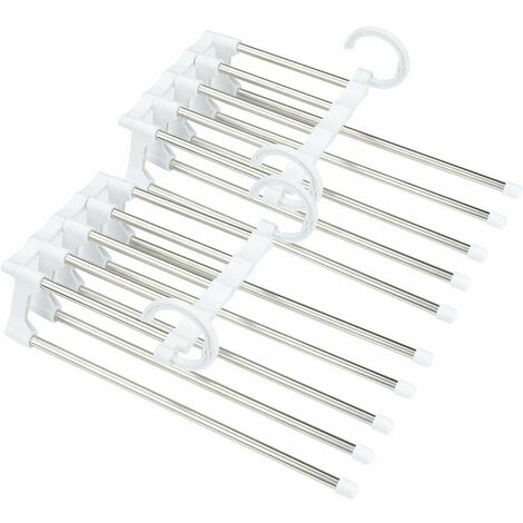 2 space-saving pants hangers, magic pants rack, stainless steel folding magic hangers, innovative five-in-one storage drying rack, drying pants rack, used for clothes, towels, scarves, ties, etc.
