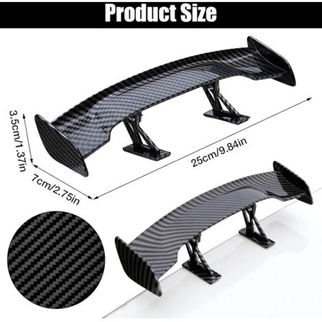 2 spoiler per mini auto, spoiler posteriore nero GM per mini auto, spoiler universale per mini auto senza forature, alettone posteriore per mini auto con texture in fibra di carbonio