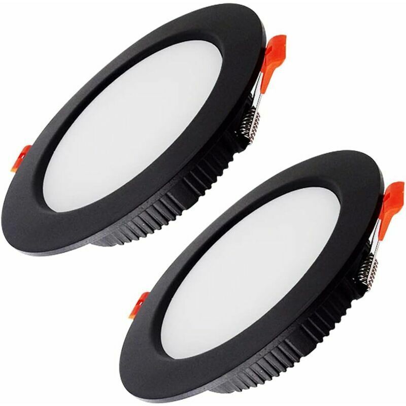 2 Spots Encastrables led Ultra Plats Noirs, Spots Encastrables Plafond led Ronds 5W, IP44