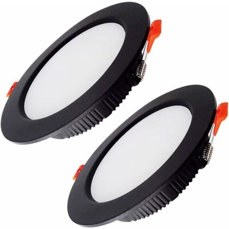 2 Spots Encastrables LED Ultra Plats Noirs, Spots Encastrables Plafond LED Ronds 7W, IP44