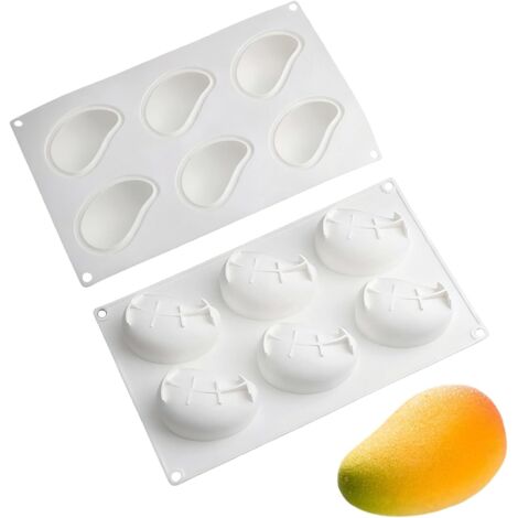 2 stampi per mango, stampo trompe l'oeil 3D, stampo per pasticceria in silicone a 6 scomparti a forma di mango, adatto per torte mousse, caramelle, saponi e candele profumate (bianco)