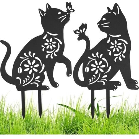2 statues de jardin en métal avec silhouette de chat noir,Décoration de jardin Piquet,Décoration maison,cour, terrasse,jardin