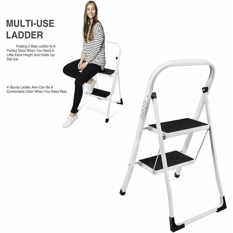 Briefness - 2 Step Stool Folding Step Stools for Adults with Handgrip��with Anti-Slip Tread Step Lightweight Multi Purpose