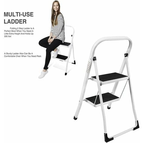 2 Step Stool Folding Step Stools for Adults with Handgrip��with Anti-Slip Tread Step Lightweight Multi Purpose
