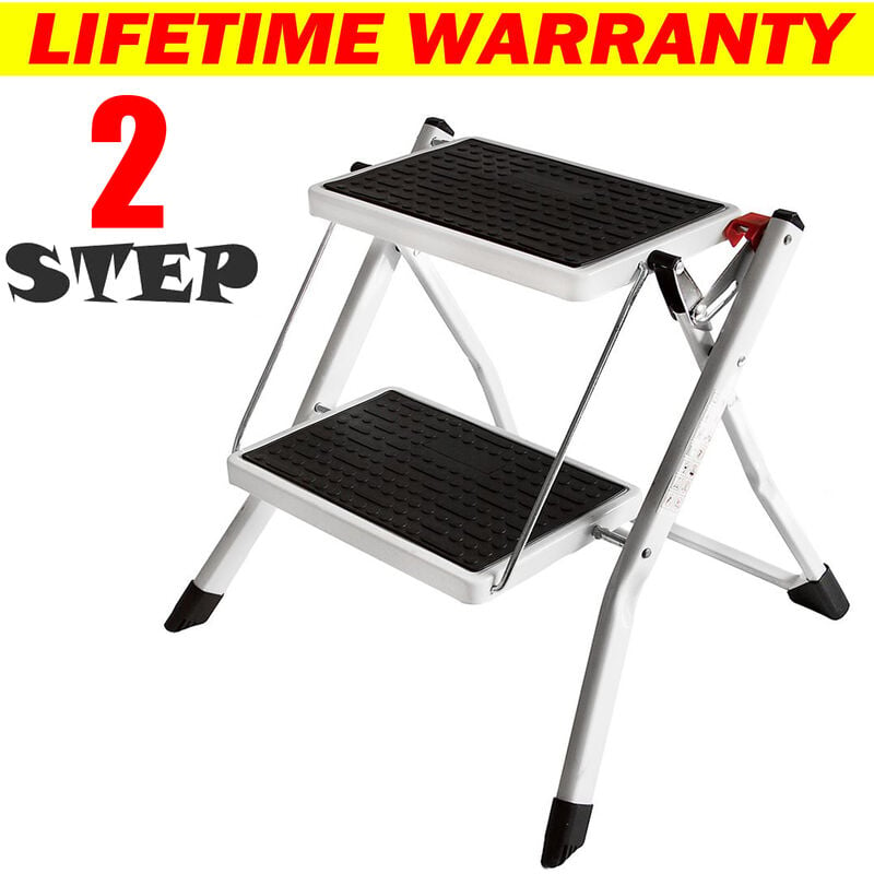 2 Step Folding Step Ladder with Handgrip Anti-Slip Sturdy and Wide Pedal Multi-Use for Household and Office Handgrip Step Stool ladders