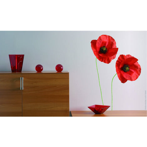2 Stickers Autocollants Décoratifs 34x48cm Photo Coquelicot Rouge - Décoration Intérieure - Lot de 2