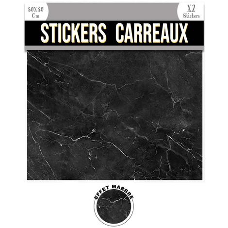 2 Stickers effet marbre - 30 x 30 - Noir