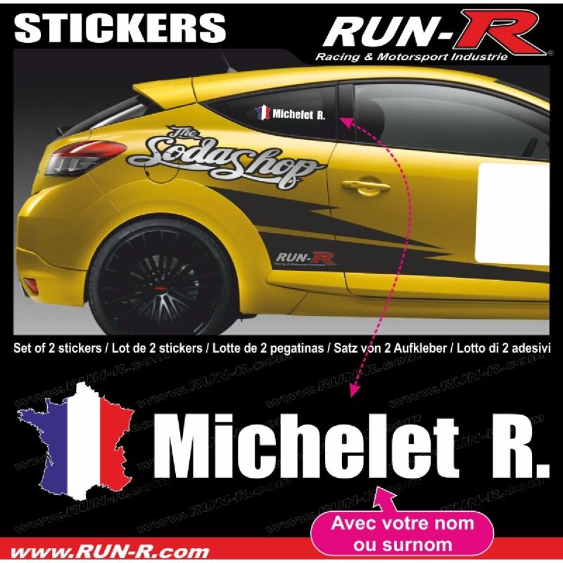 2 stickers nom pilote drift rallye style france - Lettrage blanc - Run-R