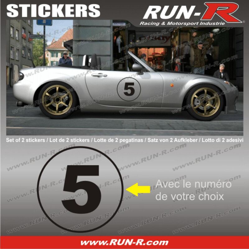 Adnauto - 2 stickers numero de course 28 cm - noir - tout vehicule - Run-R
