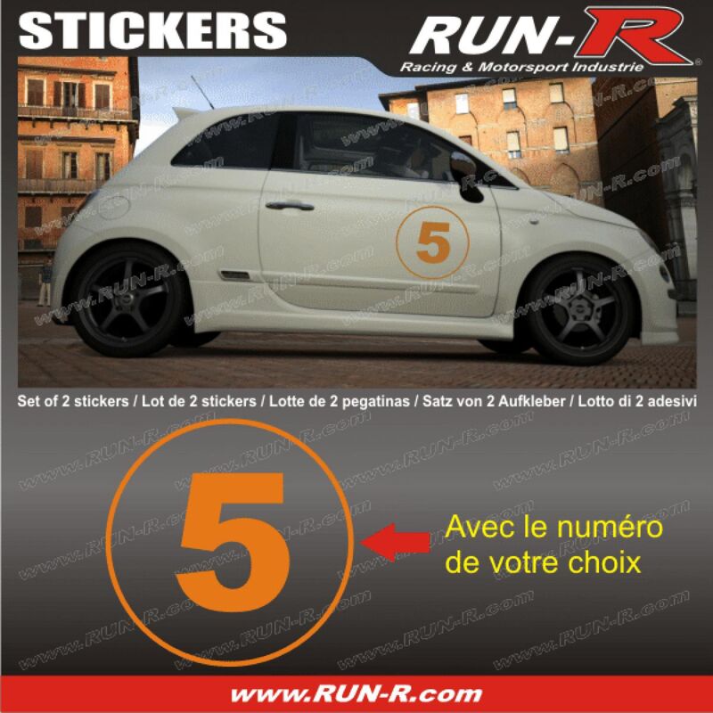2 stickers numero de course 28 cm - orange - tout vehicule - Run-R