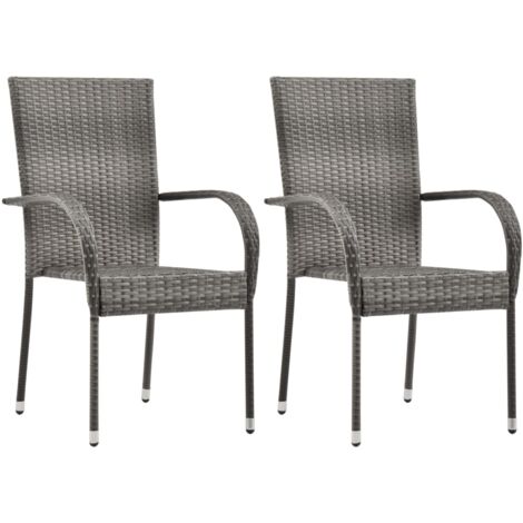 2 Stk. Gartenstühle Stapelbar，Stapelstuhl Terrasse Grau Poly Rattan BZRBD155526