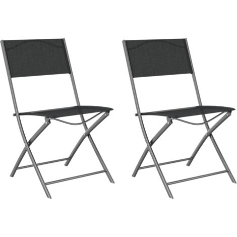 2 Stk. Klappbare Gartenstühle Faltbare Gartenstühle Klappstuhl Schwarz Stahl und Textilene BZRBD763062 BonneVie