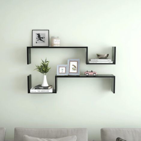 2 Stk. Wandregal,Wandboard für Wohnzimmer, Schlafzimmer, Flur, Badezimmer,Hängeregale Schwarz 100x15x20 cm Holzwerkstoff DTHFF6701832 BonneVie