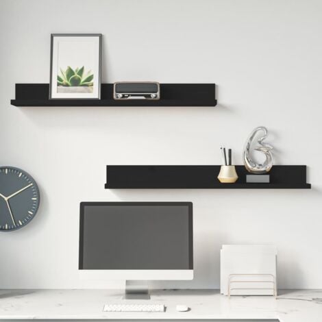 2 Stk. Wandregal，Wandboard für Wohnzimmer, Schlafzimmer, Flur, Badezimmer，Hängeregale Schwarz 80x11x9 cm Massivholz Kiefer DTHFF9080499 MaisonChic
