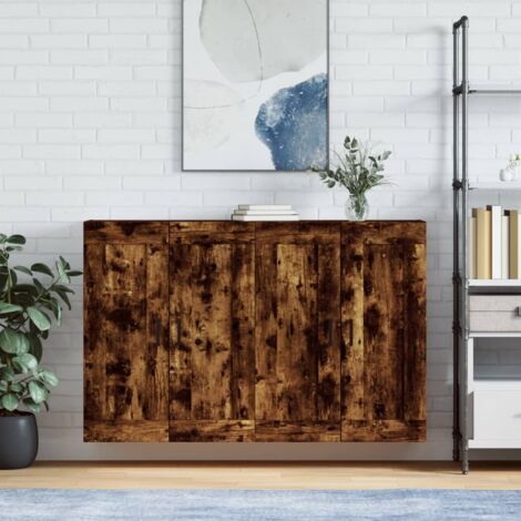 2 Stk. Wandschränke，Wandhängeschrank，Badschrank，Küchenschrank Räuchereiche Holzwerkstoff NCEBE242386 BonneVie