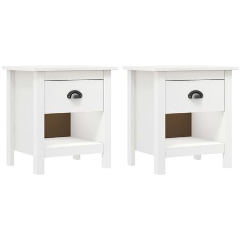 2 Stk.Nachttisch,Nachtschrank,Beistelltisch Hill 46x35x49,5 cm Massivholz Kiefer -53117 BonneVie