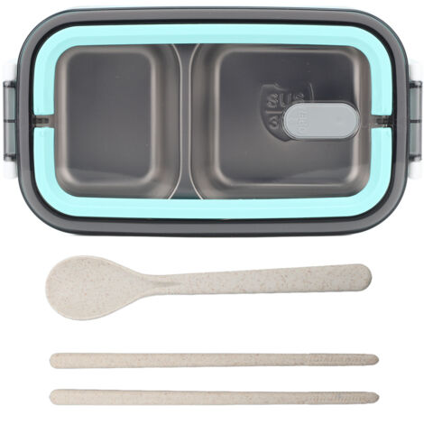 2-stöckige Bento-Box, 1400 ml, Edelstahl, isoliert, auslaufsicher, luftdicht, mit Fächern für Mittagessen, Büro, Grün