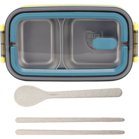 2-stöckige Bento-Box, 1400 ml, Edelstahl, isoliert, Thermobecher, auslaufsicher, luftdichte Fächer, elegant, blau
