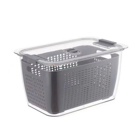 2-stöckiger Abtropfkorb  Gemüseaufbewahrungsbox mit Filter für den Kühlschrank, Grau, Mittel, 1,7 l