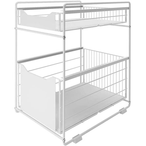2-stöckiger, ausziehbarer Aufbewahrungskorb, Schubladenorganizer, Gewürzregal, Küchenarbeitsplatte, Weiß
