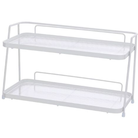 2-stöckiger Badezimmer-Organizer, weißes Metall, 1,1 Liter, 19,5 x 34 x 15 cm, für Kosmetik und Toilettenartikel, moderne Ablagefläche für die Waschtischplatte