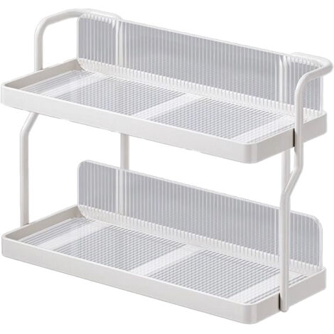 2-stöckiges Küchenregal aus Kohlenstoffstahl, multifunktionaler Organizer für Gewürze, Badezimmer oder Kleiderschrank, cremeweiß